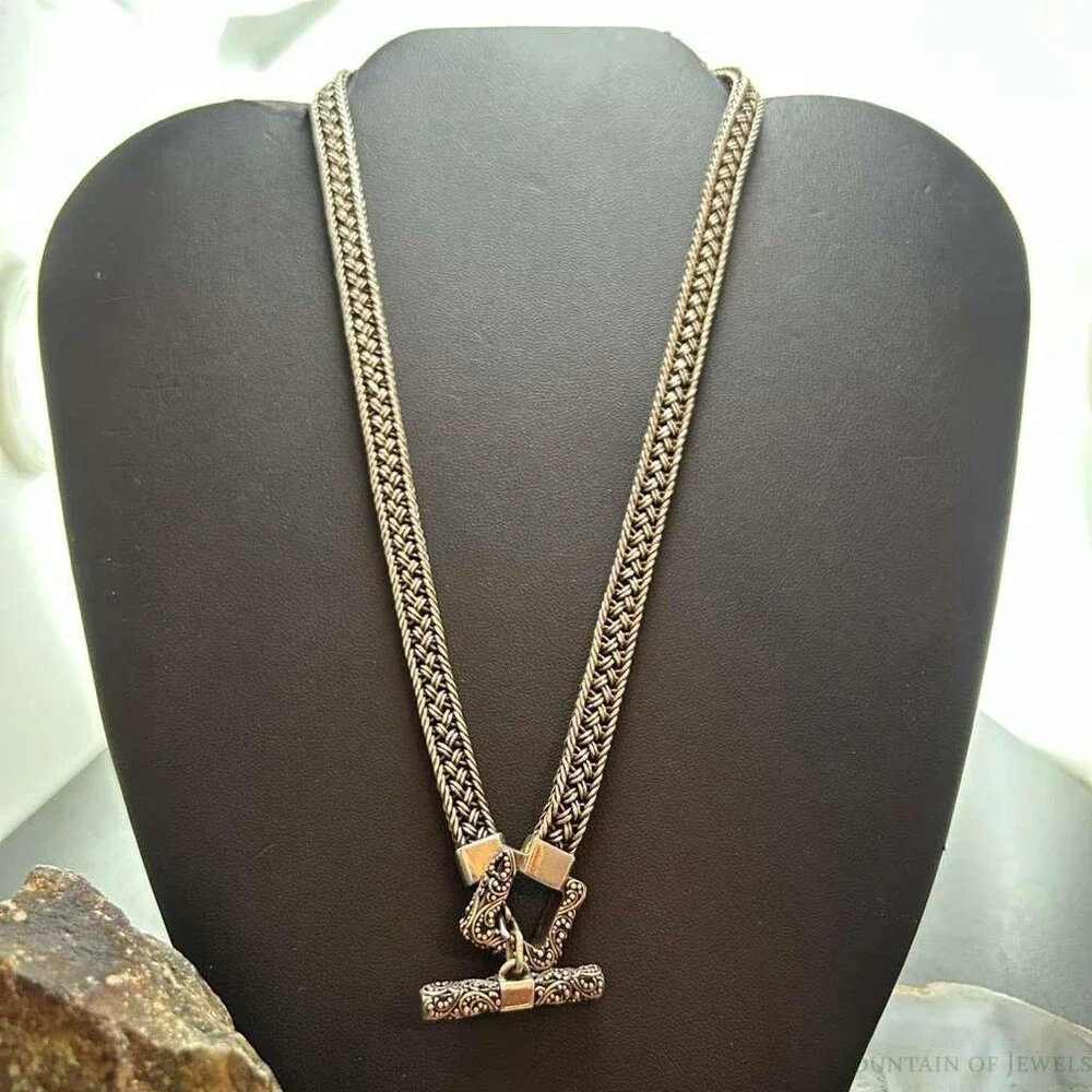 Vintage Silver Woven Chain Decorated Toggle Clasp 17
